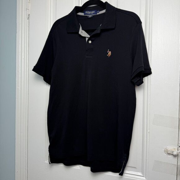 US Polo Assn Polo Shirt Mens Medium Black Preppy Short Sleeve Collared Top - Picture 1 of 7